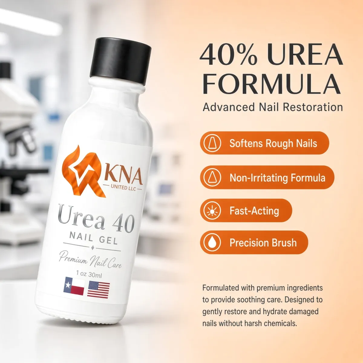 Benefits of KNA United 40 Urea Nail Gel for thick, dry and brittle-looking nails